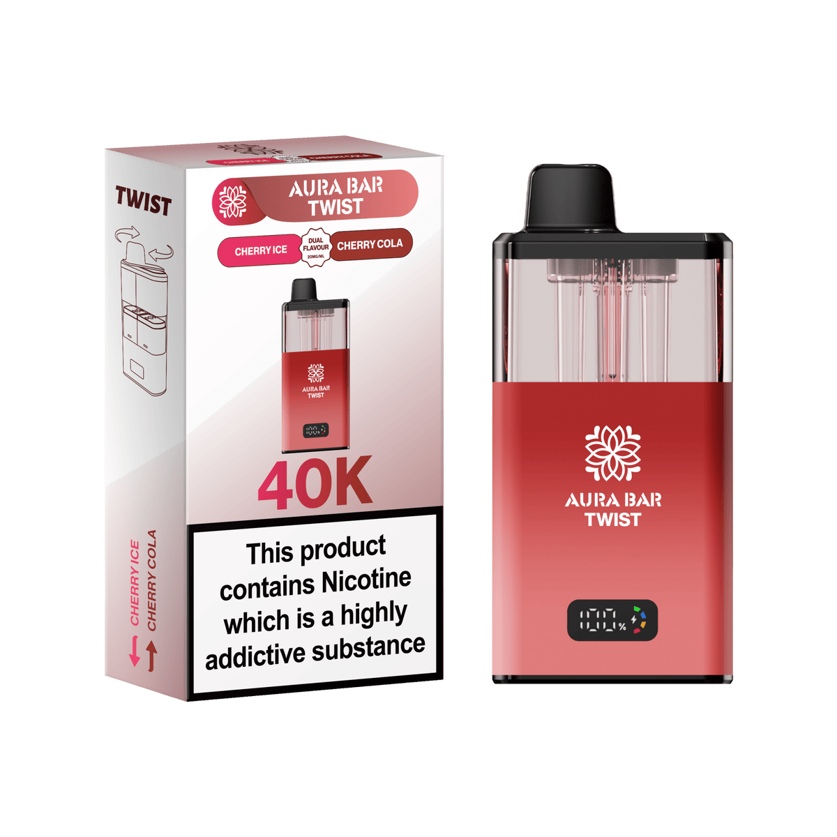 Buy Aura Bar Twist 40k Prefilled Pod Vape Kit Box of 5 - Cherry Ice / Cherry Cola