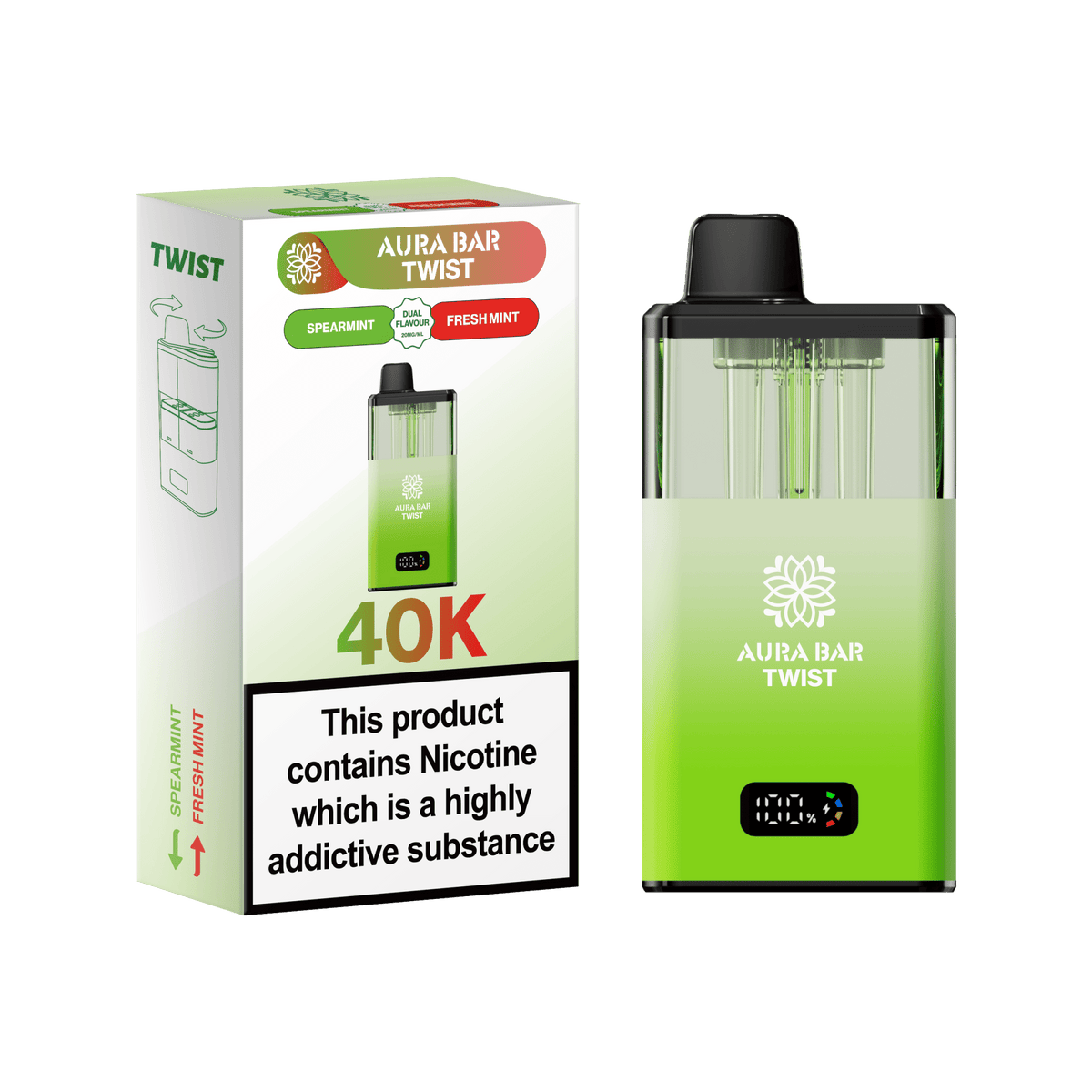 Buy Aura Bar Twist 40k Prefilled Pod Vape Kit Box of 5 - Spearmint / Fresh Mint