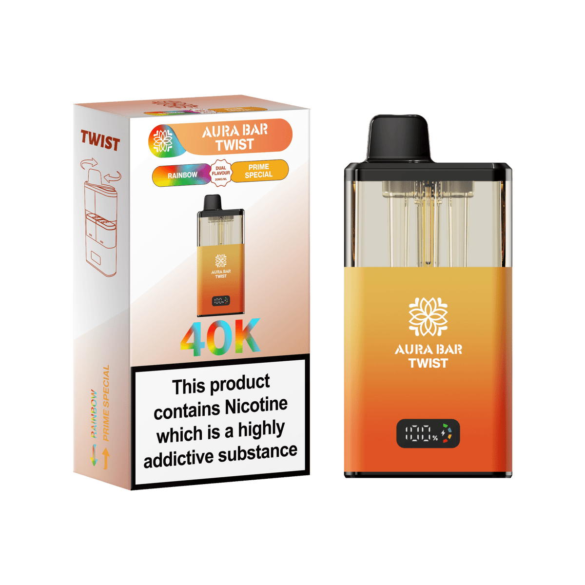 Buy Aura Bar Twist 40k Prefilled Pod Vape Kit Box of 5 - Rainbow / Prime Special