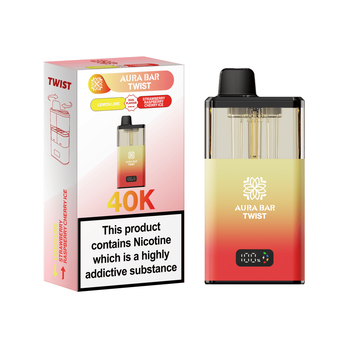 Buy Aura Bar Twist 40k Prefilled Pod Vape Kit Box of 5 - Lemon Lime / Strawberry Raspberry Cherry Ice