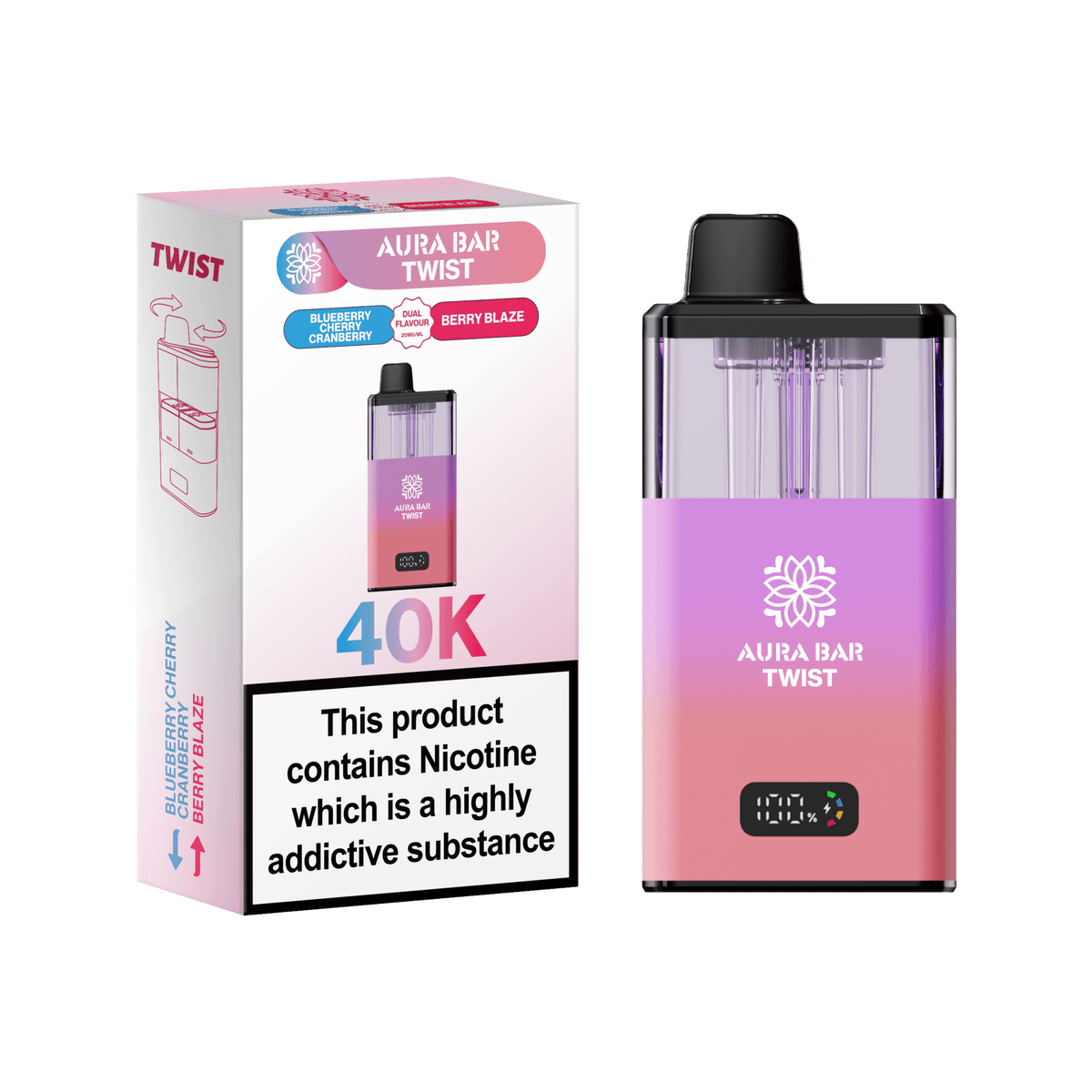 Buy Aura Bar Twist 40k Prefilled Pod Vape Kit Box of 5 - Blueberry Cherry Cranberry / Berry Blaze