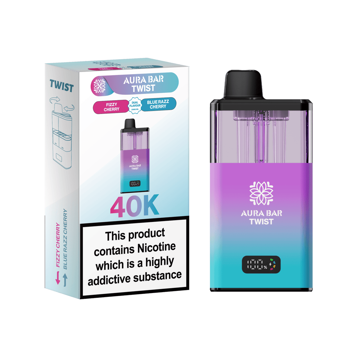 Buy Aura Bar Twist 40k Prefilled Pod Vape Kit Box of 5 - Fizzy Cherry / Blue Razz Cherry