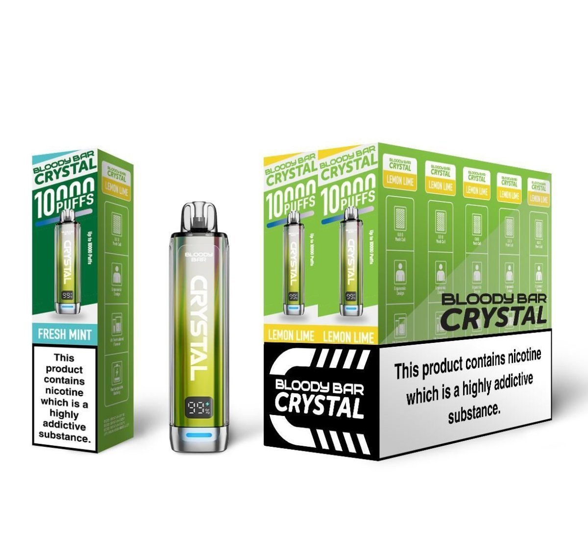 Buy Bloody Bar Crystal 10k Prefilled Pod Vape Pack of 10 - Lemon Lime