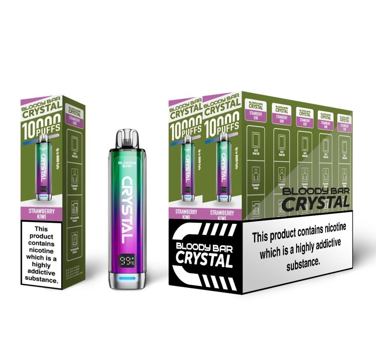 Buy Bloody Bar Crystal 10k Prefilled Pod Vape Pack of 10 - Strawberry Kiwi