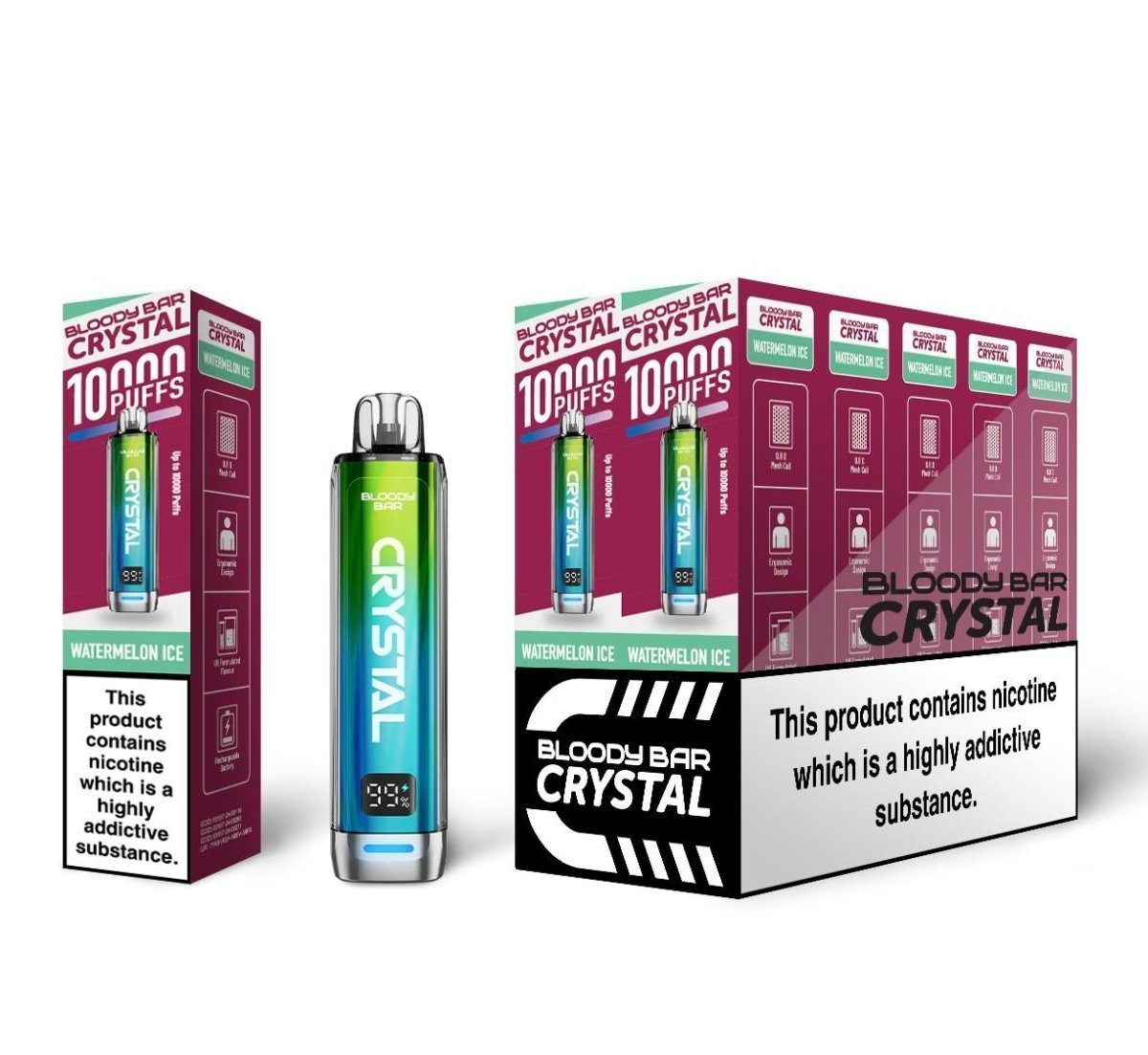 Buy Bloody Bar Crystal 10k Prefilled Pod Vape Pack of 10 - Watermelon Ice