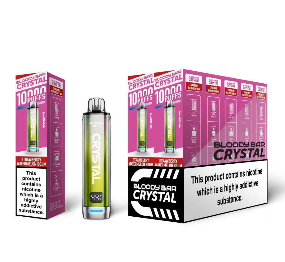 Buy Bloody Bar Crystal 10k Prefilled Pod Vape Pack of 10 - Strawberry Watermelon Bubble Gum