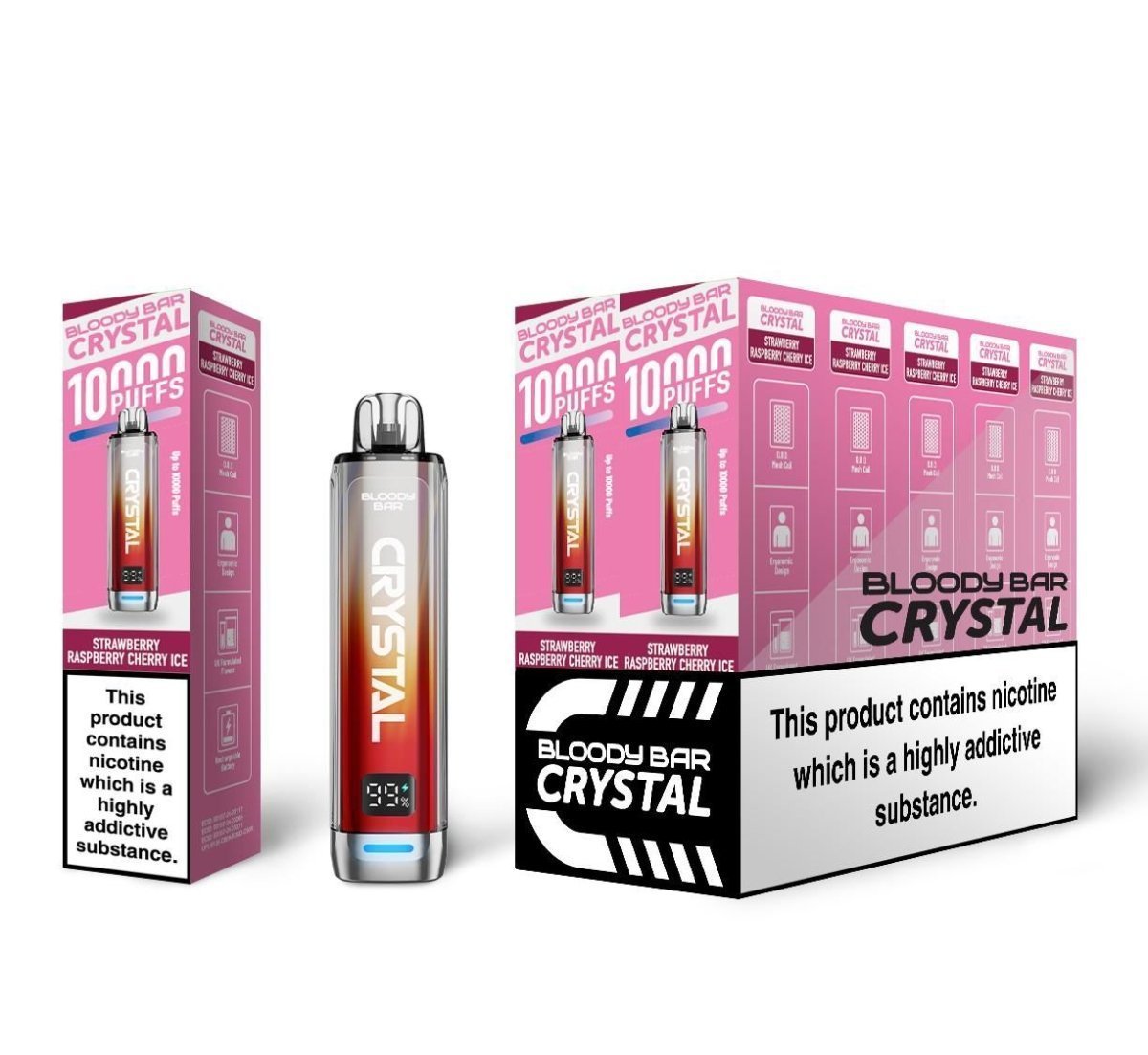 Buy Bloody Bar Crystal 10k Prefilled Pod Vape Pack of 10 - Strawberry Raspberry Cherry Ice