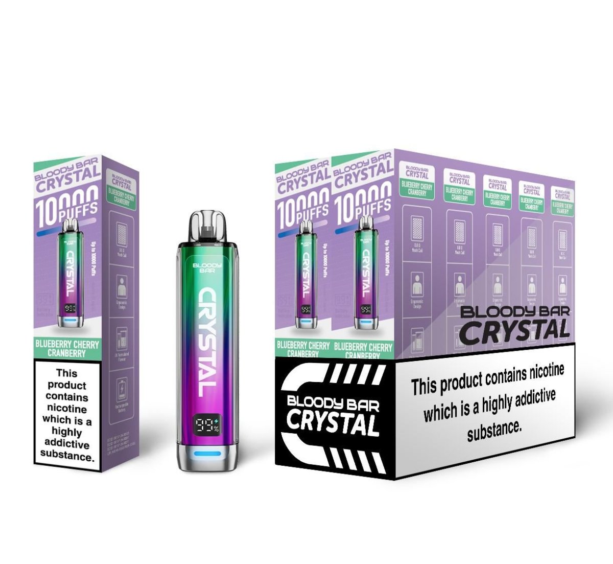 Buy Bloody Bar Crystal 10k Prefilled Pod Vape Pack of 10 - Blueberry Cherry Cranberry