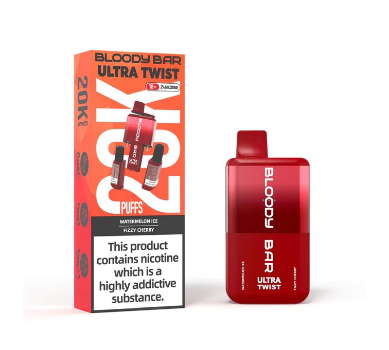 Buy Bloody Bar Ultra Twist 20000 Puffs Disposable Vape Box of 5 - Cherry Ice/Strawberry Raspberry