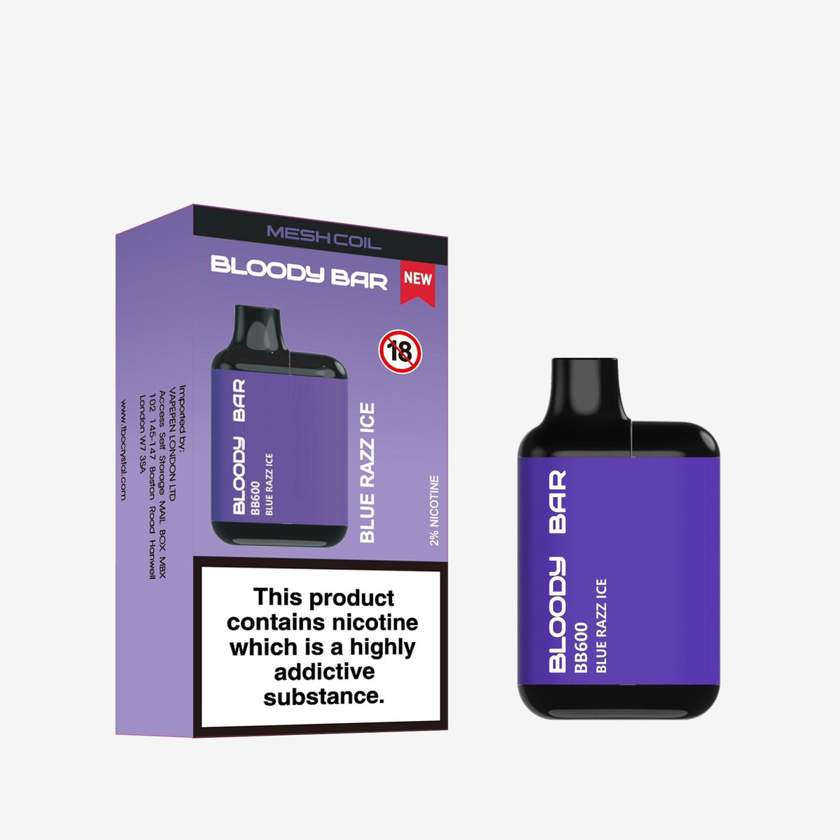 Buy Bloody Bar BB600 Prefilled Pod Vape Pack of 10 - Blue Razz Ice