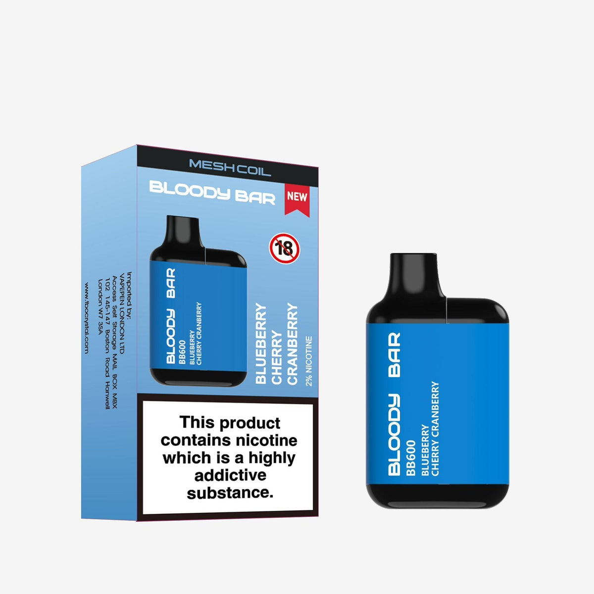 Buy Bloody Bar BB600 Prefilled Pod Vape Pack of 10 - Blueberry Cherry Cranberry