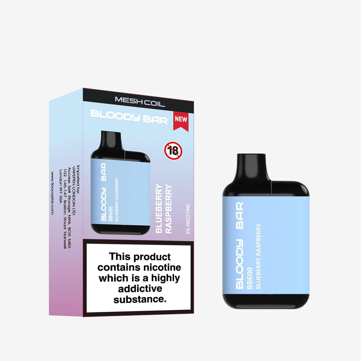 Buy Bloody Bar BB600 Prefilled Pod Vape Pack of 10 - Blueberry Raspberry