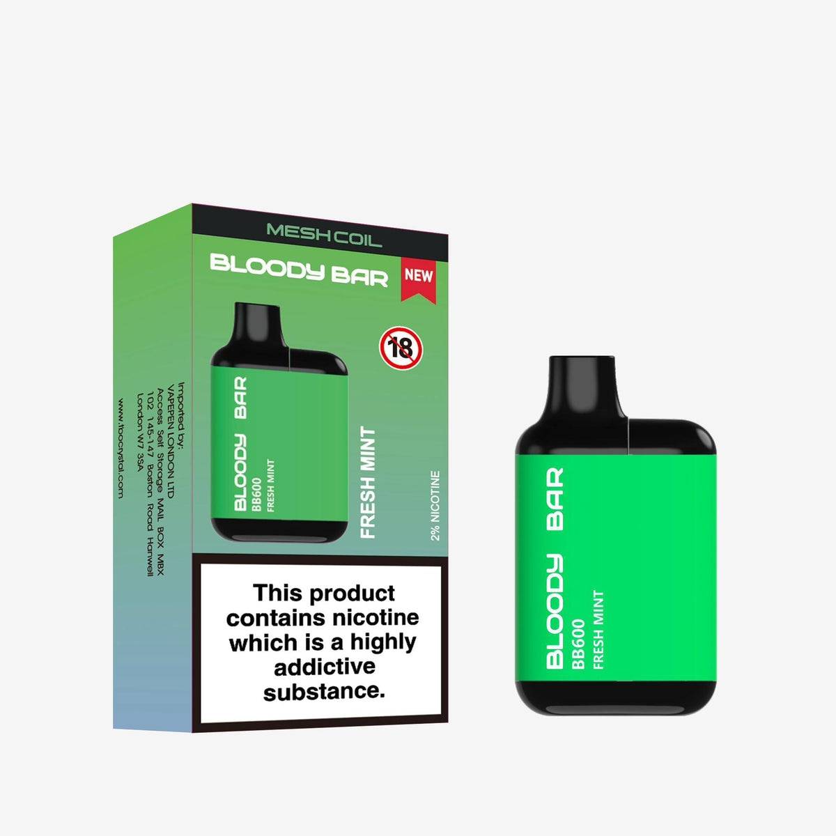 Buy Bloody Bar BB600 Prefilled Pod Vape Pack of 10 - Fresh Mint
