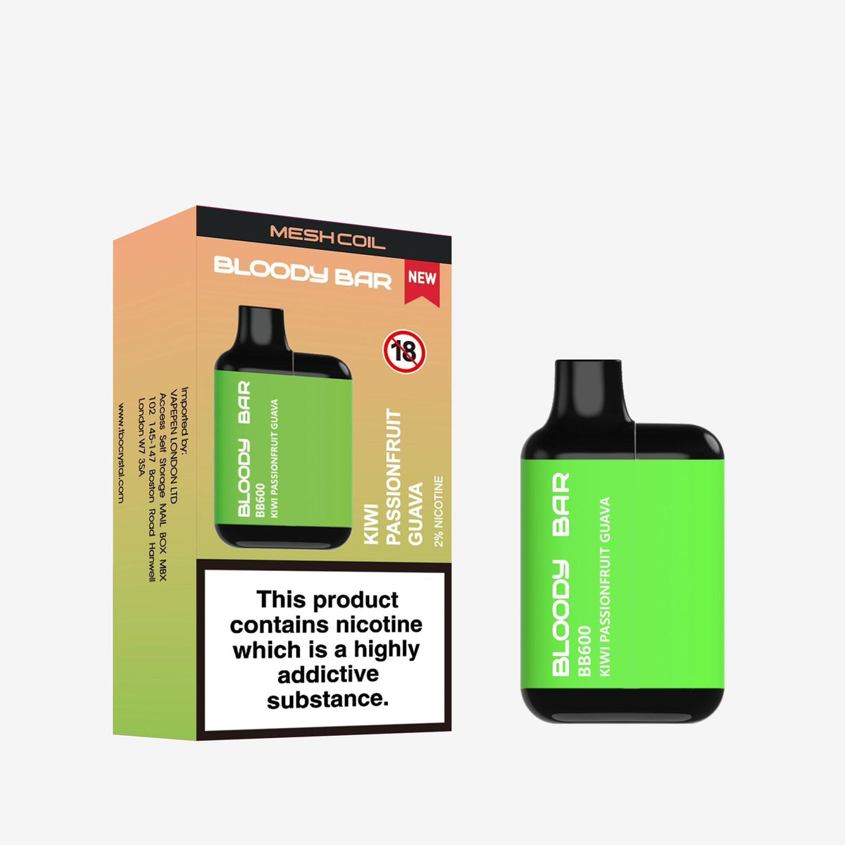 Buy Bloody Bar BB600 Prefilled Pod Vape Pack of 10 - Kiwi Passionfruit Guava