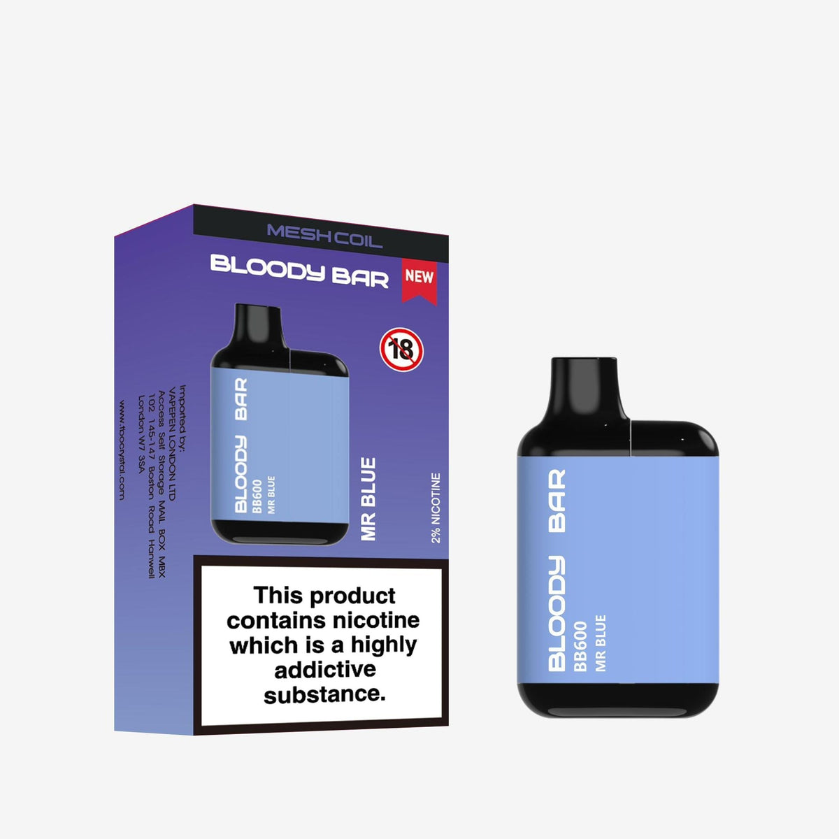 Buy Bloody Bar BB600 Prefilled Pod Vape Pack of 10 - Mr Blue