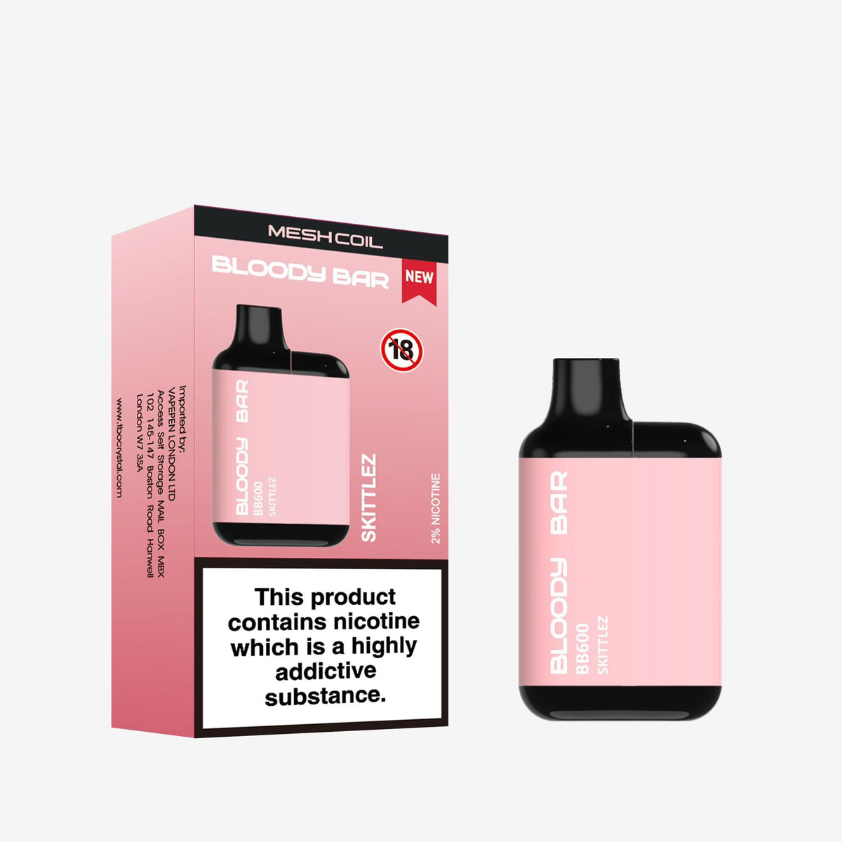 Buy Bloody Bar BB600 Prefilled Pod Vape Pack of 10 - Skittles