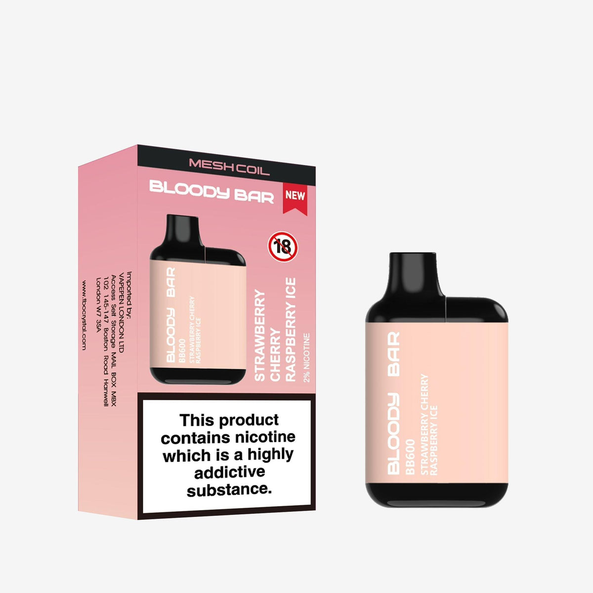 Buy Bloody Bar BB600 Prefilled Pod Vape Pack of 10 - Strawberry Raspberry Cherry Ice