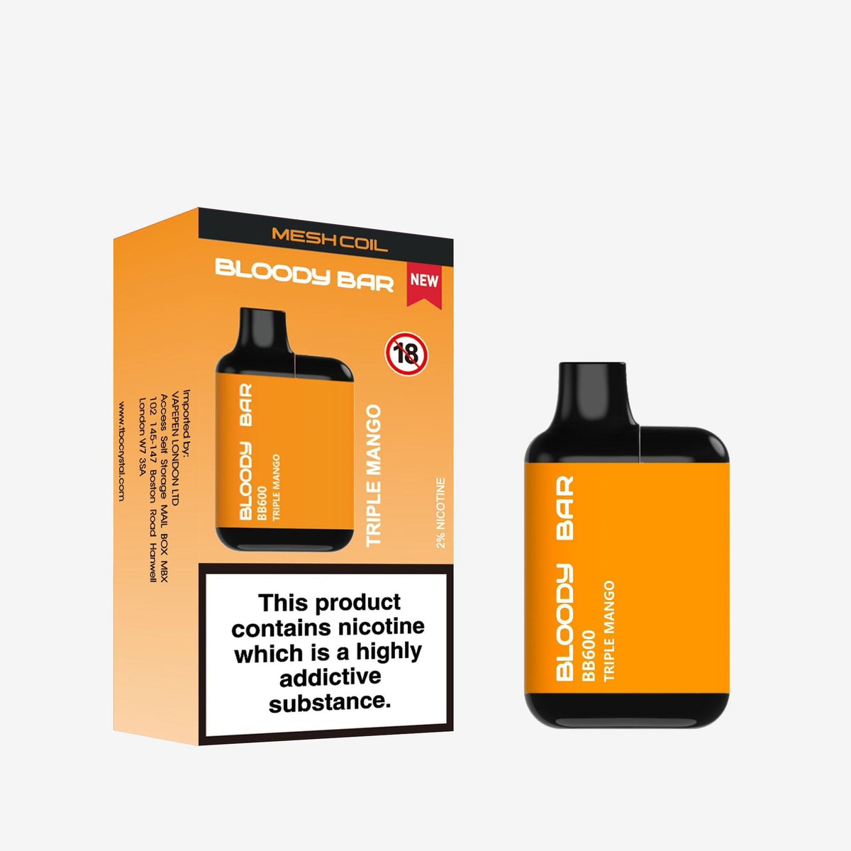 Buy Bloody Bar BB600 Prefilled Pod Vape Pack of 10 - Triple Mango