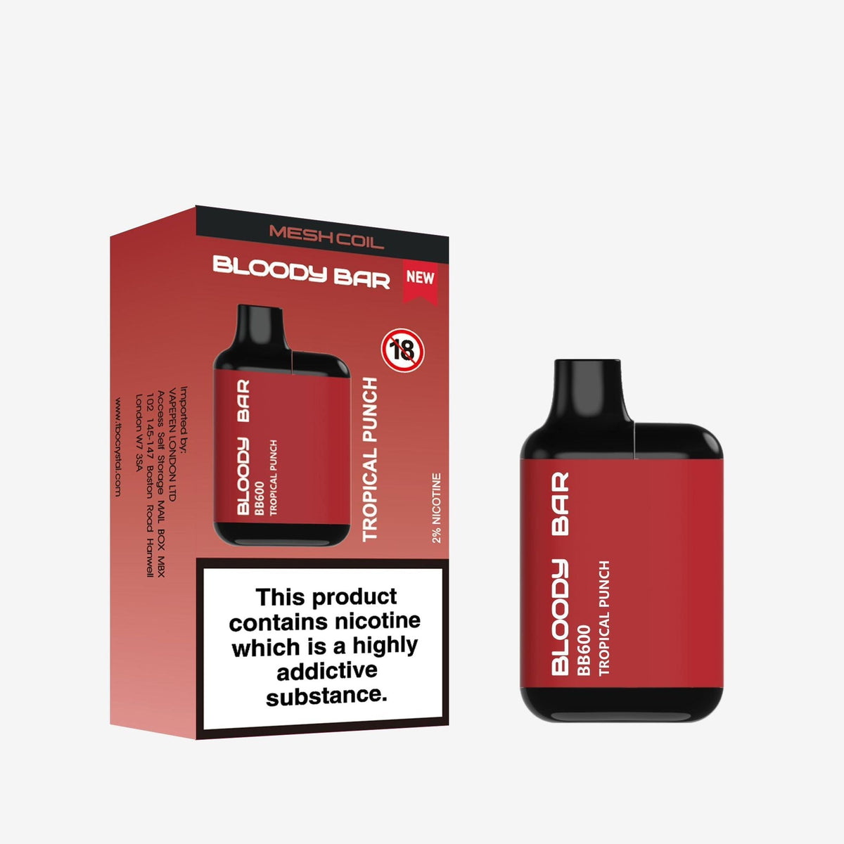 Buy Bloody Bar BB600 Prefilled Pod Vape Pack of 10 - Tropical Punch