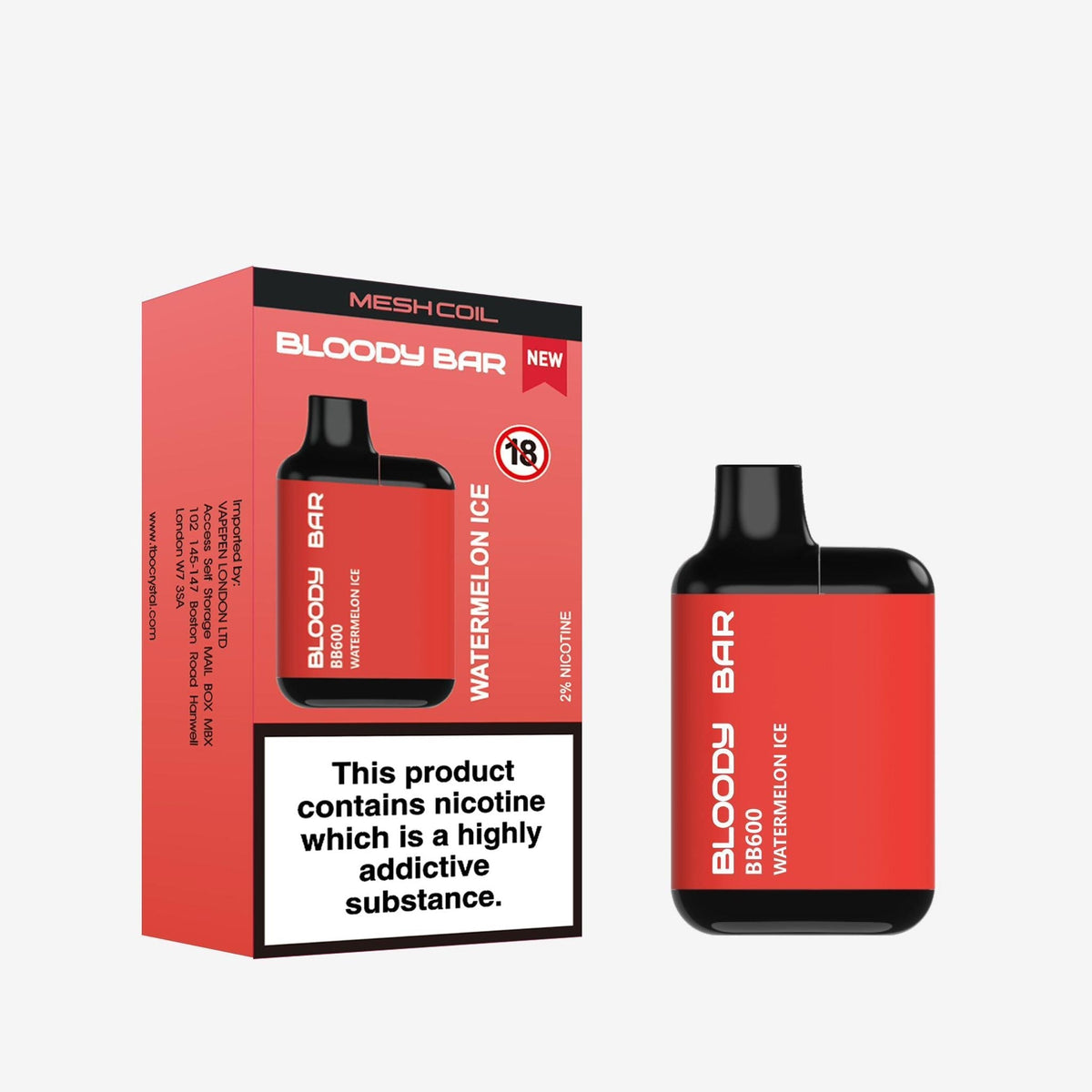 Buy Bloody Bar BB600 Prefilled Pod Vape Pack of 10 - Watermelon Ice