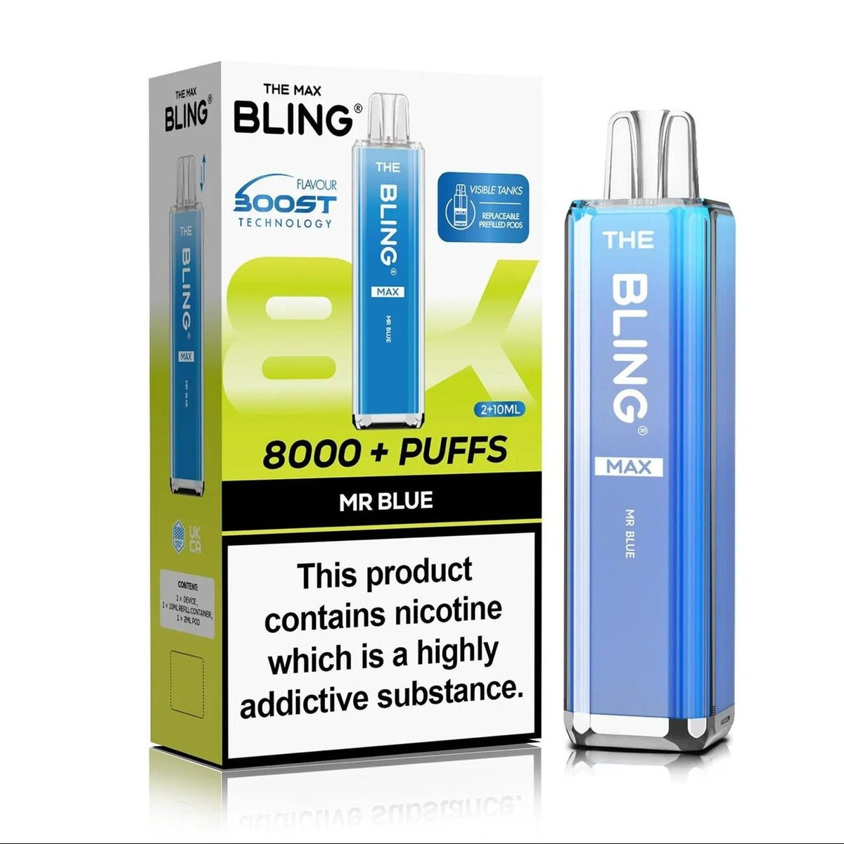 Buy Crystal Bling Max 8000 Prefilled Pod Kit Box of 5 - Mr Blue