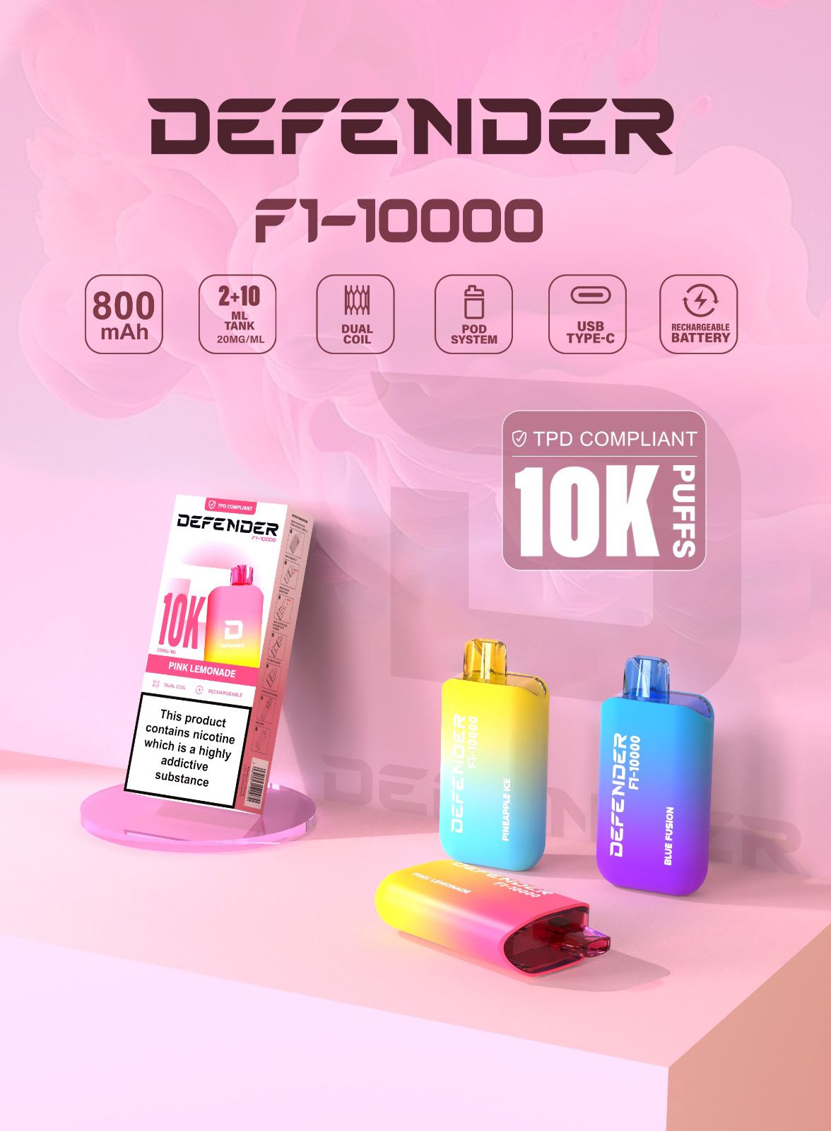 Buy Defender F1 - 10000 Prefilled Pod Vape Kit ( Box of 5 ) - Blue Fusion