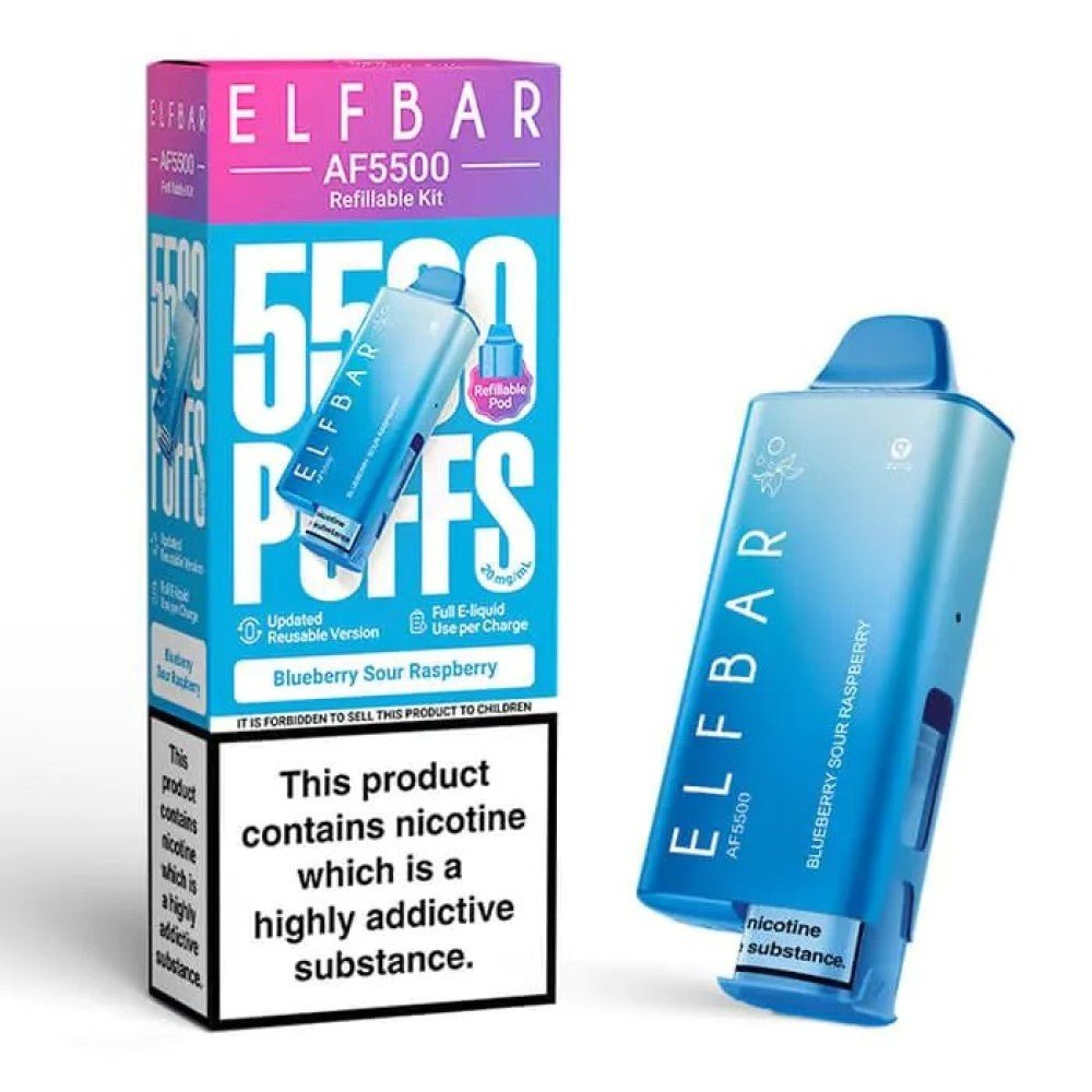 Buy Elf Bar AF5500 Prefilled Vape Kit Box of 5 - Blueberry Sour Raspberry