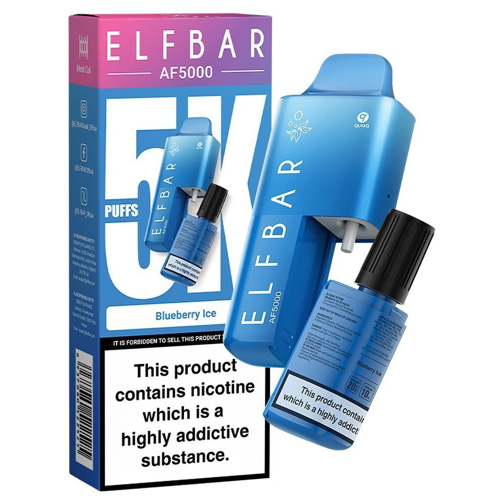 Buy Elfbar AF5000 Puffs Vape kit Device - Box of 5 - Blueberry Ice