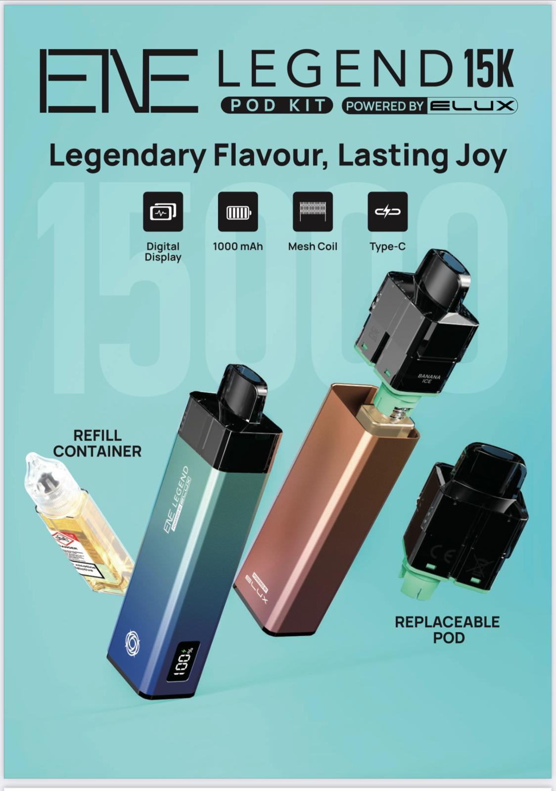 Buy Elux ENE Legend 15k Pod Vape Kit Pack of 5 - Menthol