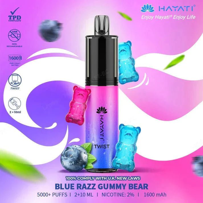 Buy Hayati Twist 5000 Puffs prefilled kit Vape Box of 5 - Blue Razz Gummy Bear