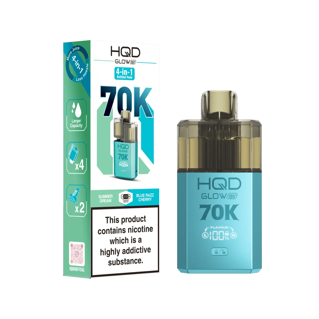 Buy HQD Glow Air 70K Prefilled Vape Box of 5 - Kiwi Passionfruit Guava + Strawberry Kiwi