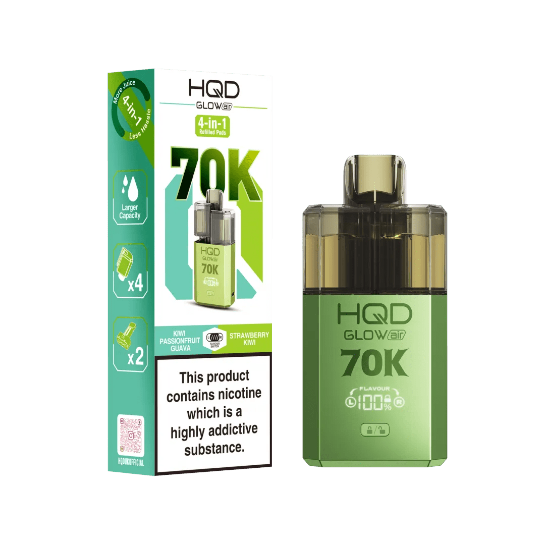 Buy HQD Glow Air 70K Prefilled Vape Box of 5 - Kiwi Passionfruit Guava + Strawberry Kiwi
