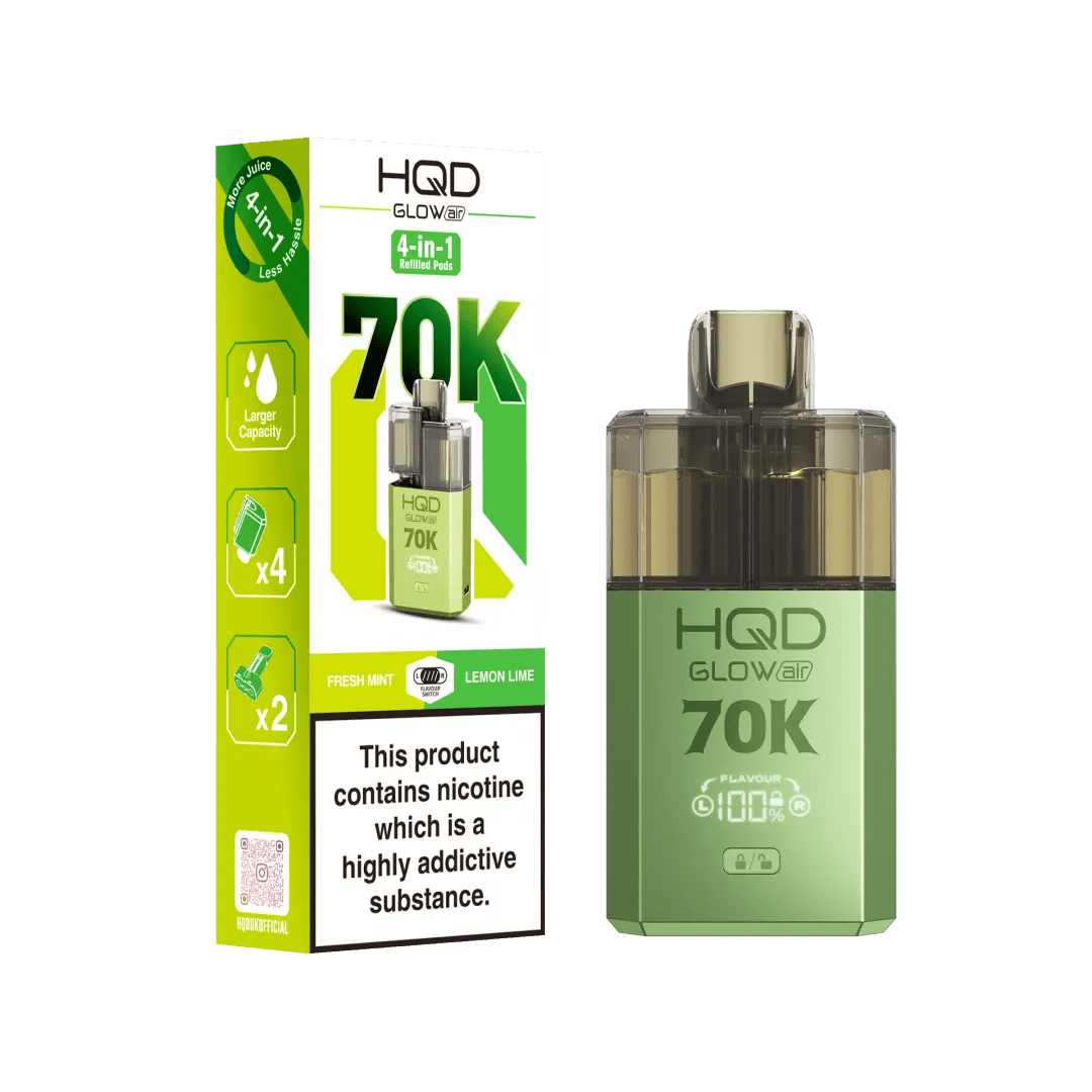 Buy HQD Glow Air 70K Prefilled Vape Box of 5 - Kiwi Passionfruit Guava + Strawberry Kiwi
