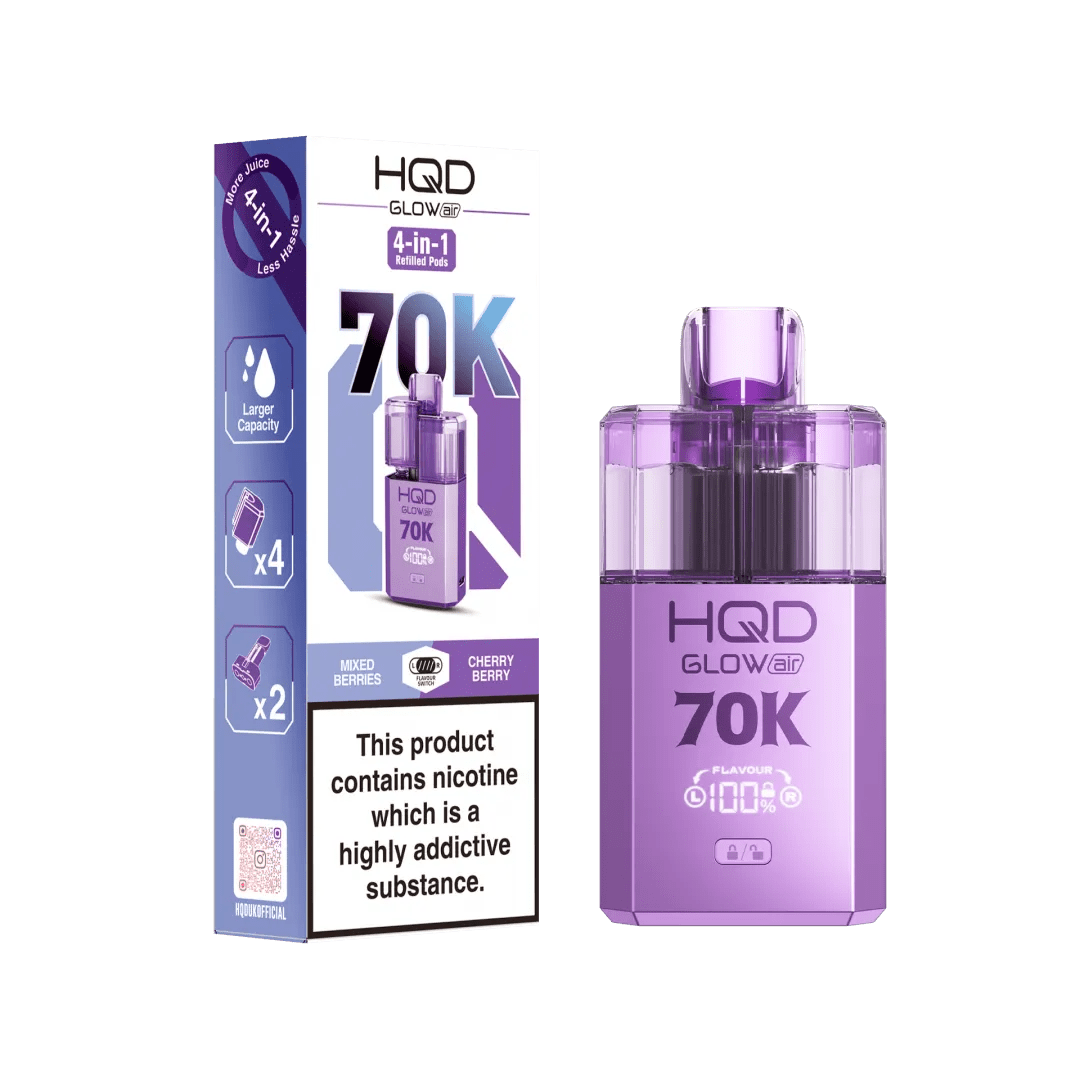 Buy HQD Glow Air 70K Prefilled Vape Box of 5 - Kiwi Passionfruit Guava + Strawberry Kiwi