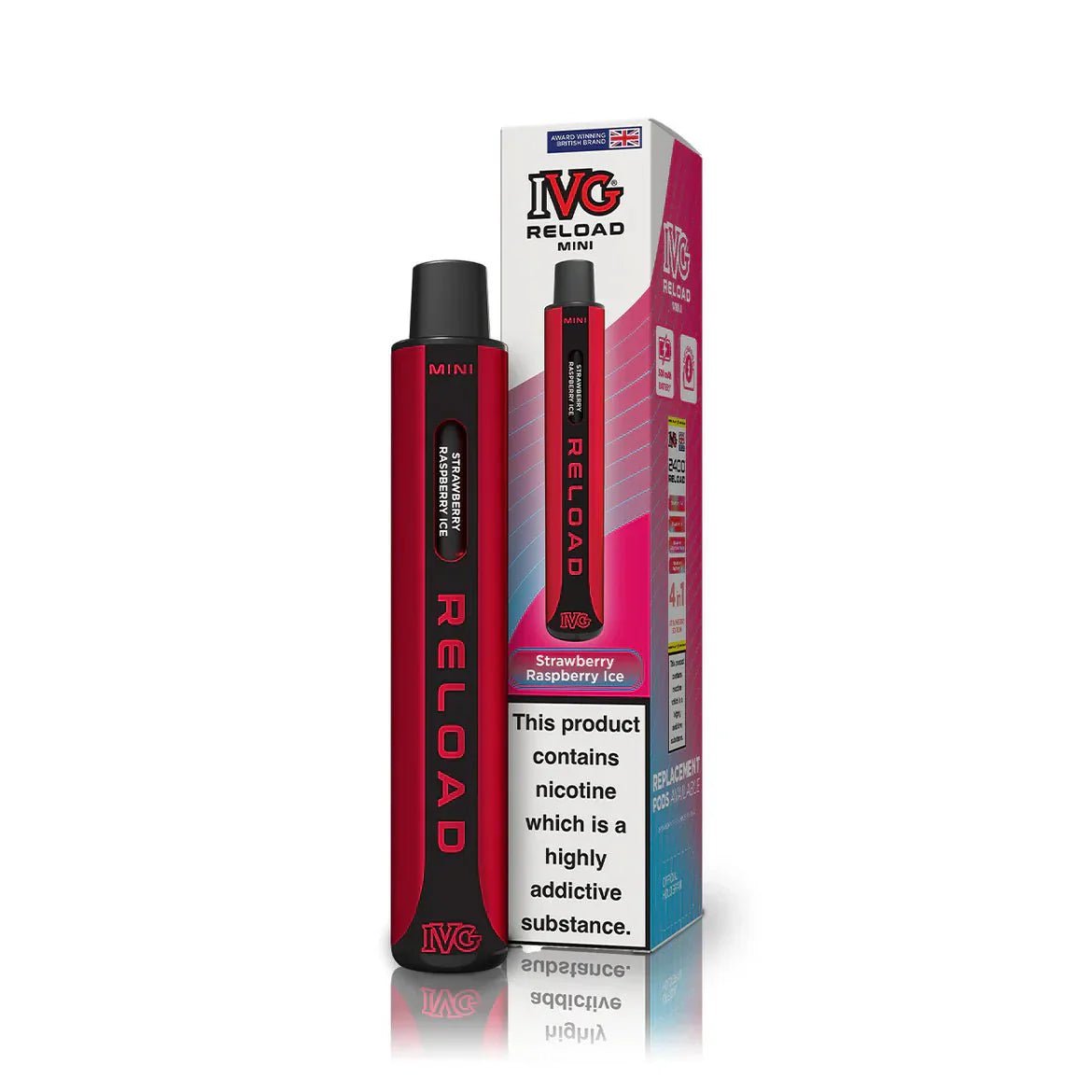Buy IVG Reload Mini Pod Vape Kit Box Of 10 - Strawberry Raspberry Ice
