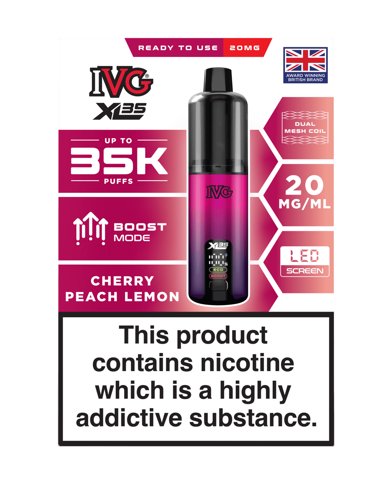 Buy IVG XL 35K Prefilled Pod Vape - Cherry Peach Lemon