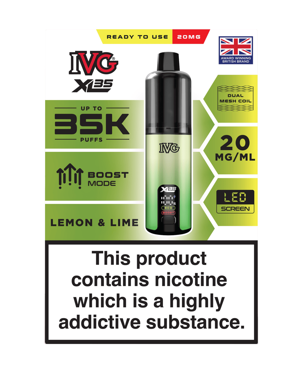 Buy IVG XL 35K Prefilled Pod Vape - Lemon & Lime