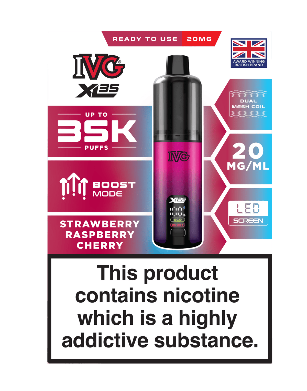 Buy IVG XL 35K Prefilled Pod Vape - Strawberry Raspberry Cherry Ice