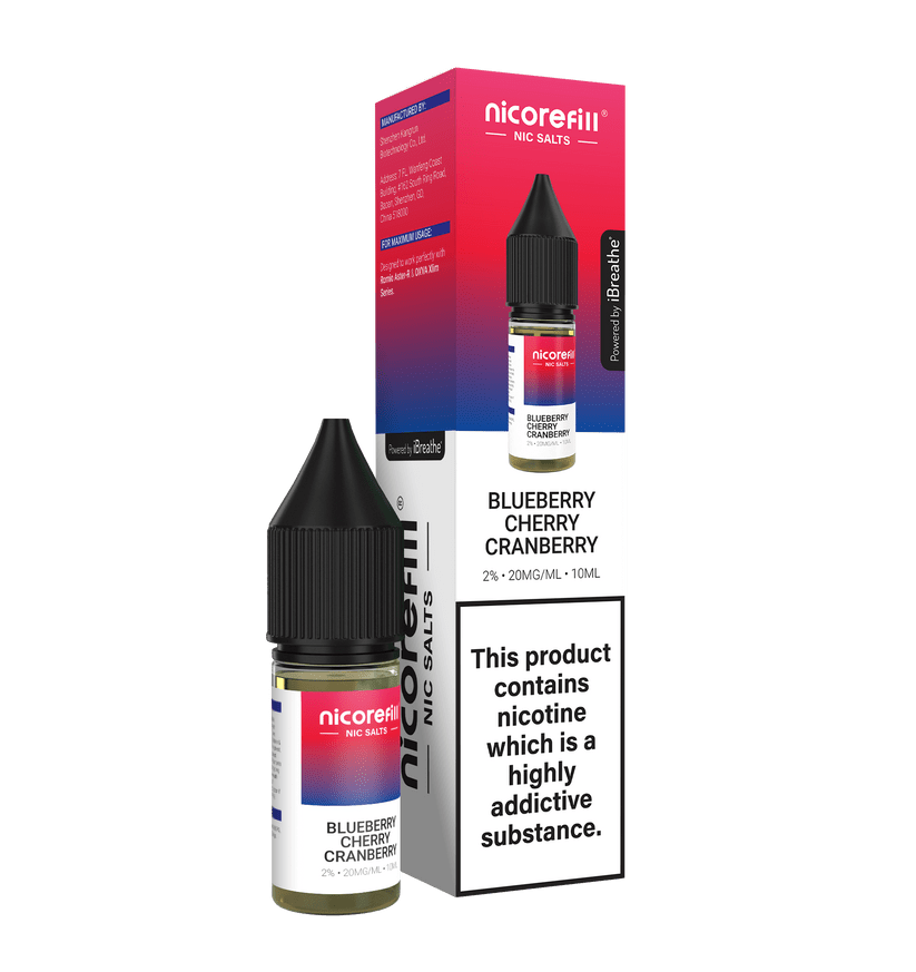 Buy Nicorefill Nic Salt 10ml E - Liquid Box of 10 - Blueberry Cherry Cranberry