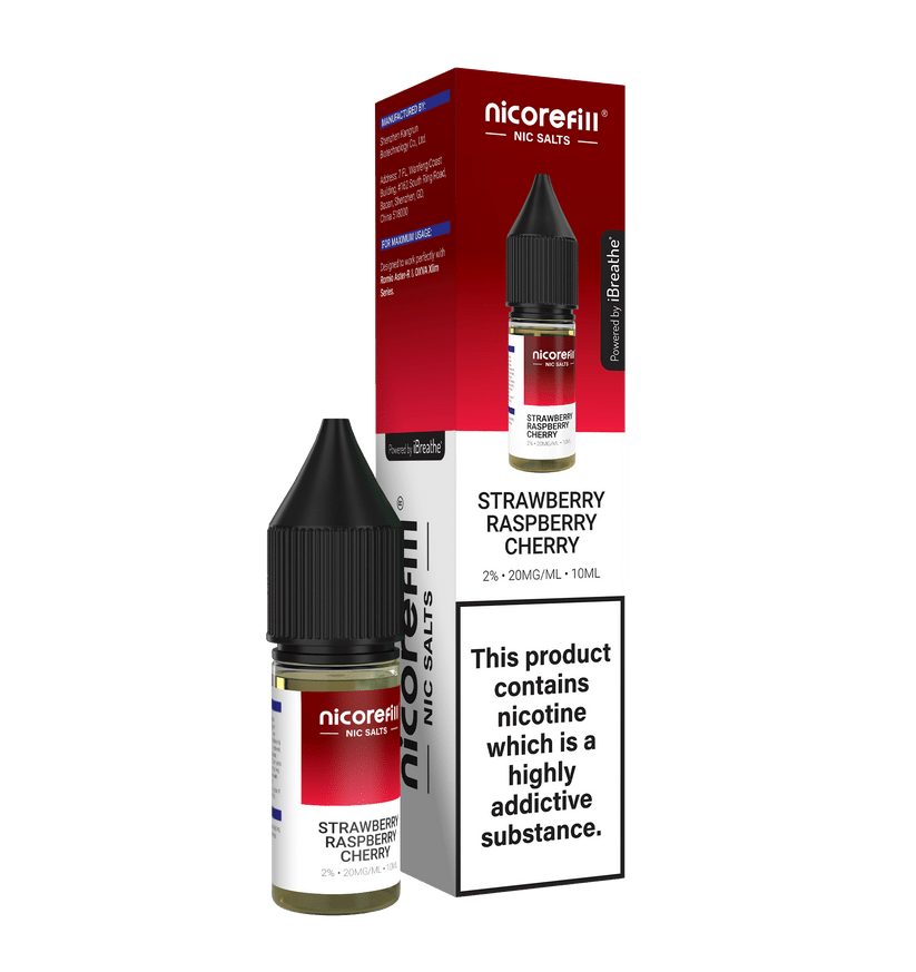 Buy Nicorefill Nic Salt 10ml E - Liquid Box of 10 - Strawberry Raspberry Cherry