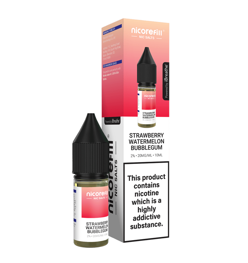 Buy Nicorefill Nic Salt 10ml E - Liquid Box of 10 - Strawberry Watermelon Bubble Gum