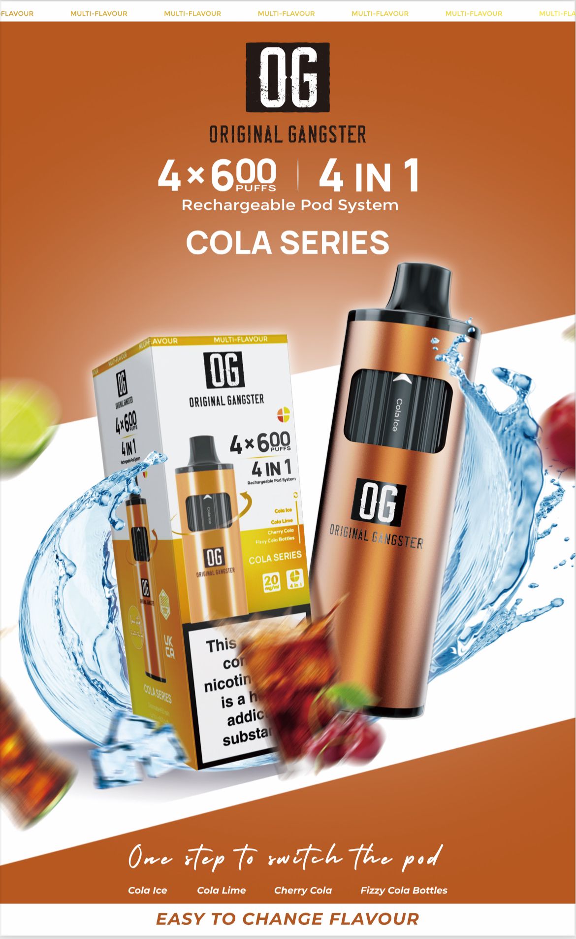 Buy OG Original Gangster 2400 4 in 1 Vape Device Pack of 5 - Cola Series