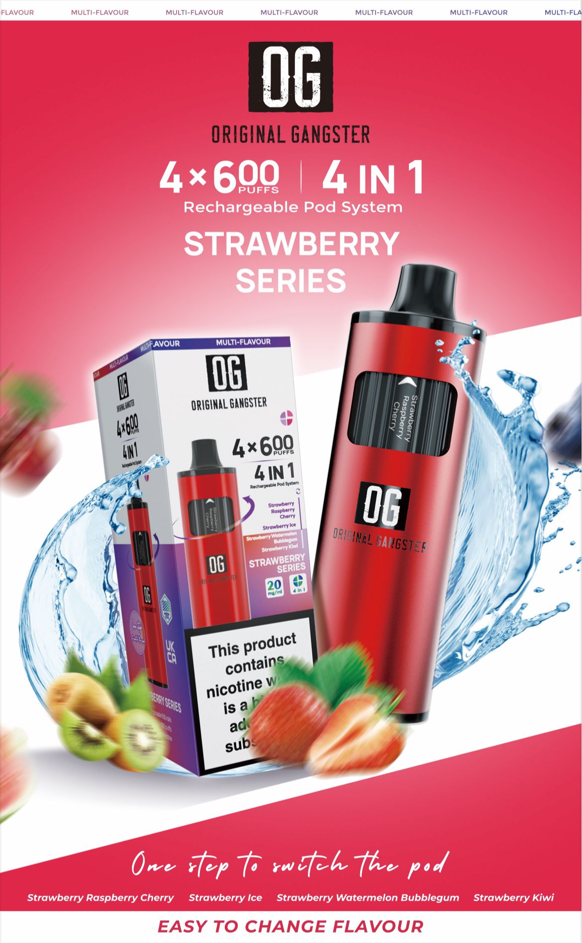 Buy OG Original Gangster 2400 4 in 1 Vape Device Pack of 5 - Strawberry Series