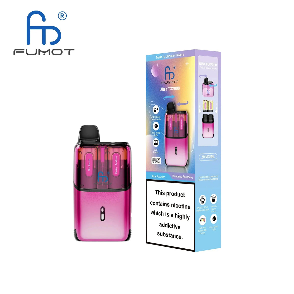 Buy RandM Fumot T32000 Ultra Prefilled Pod Kit Pack of 5 - Blue Razz Ice / Blueberry Raspberry