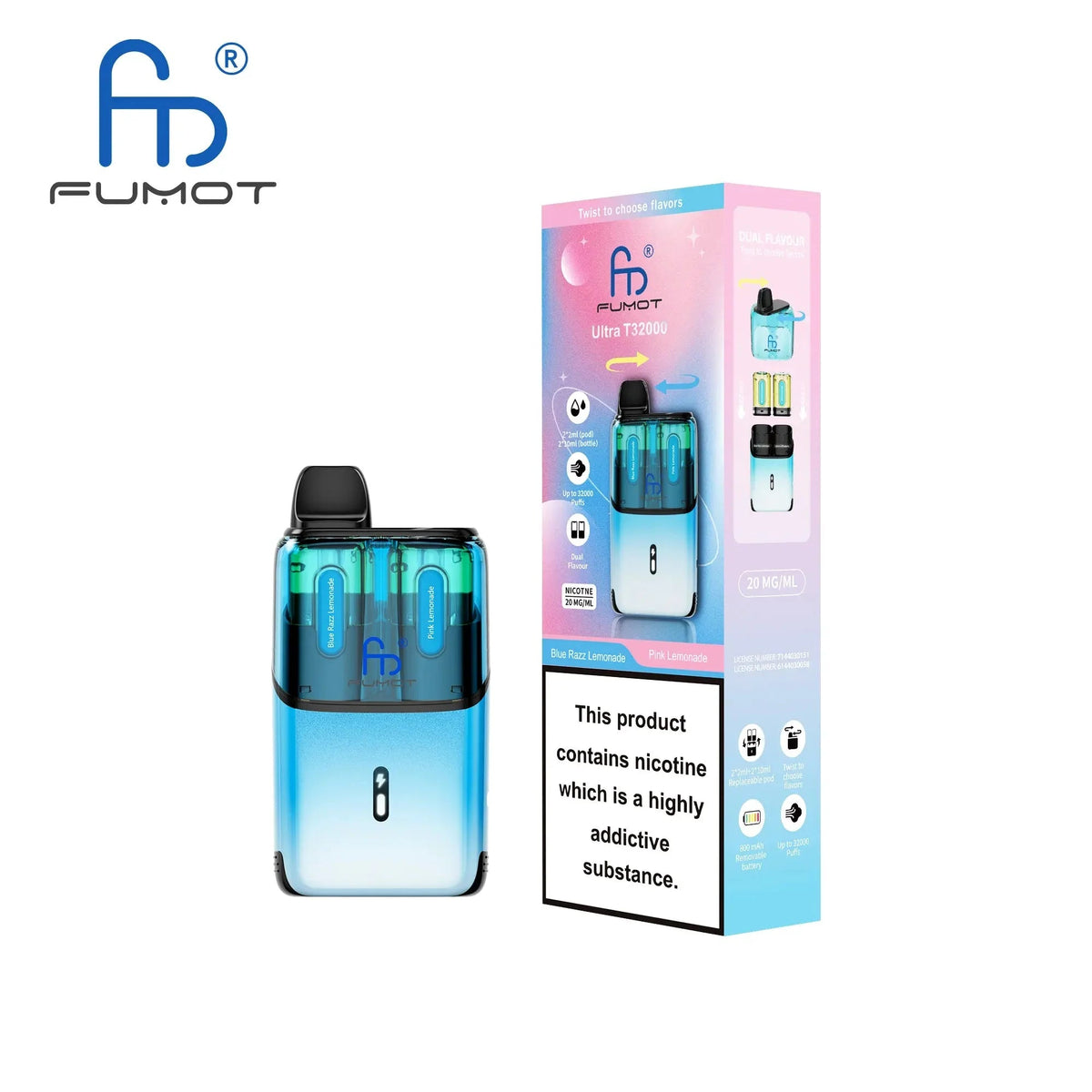 Buy RandM Fumot T32000 Ultra Prefilled Pod Kit Pack of 5 - Blue Razz Lemonade / Pink Lemonade