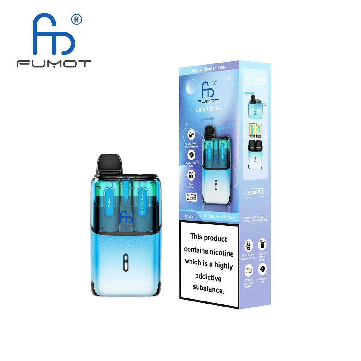 Buy RandM Fumot T32000 Ultra Prefilled Pod Kit Pack of 5 - Dr Blue / Blueberry Sour Raspberry