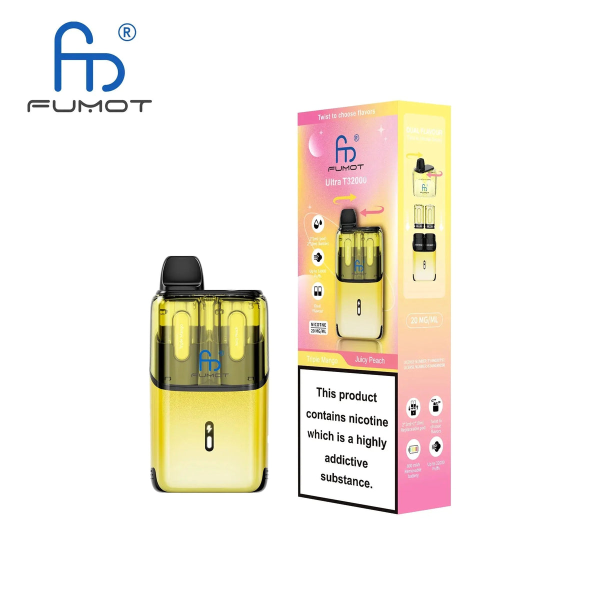 Buy RandM Fumot T32000 Ultra Prefilled Pod Kit Pack of 5 - Triple Mango / Juicy Peach