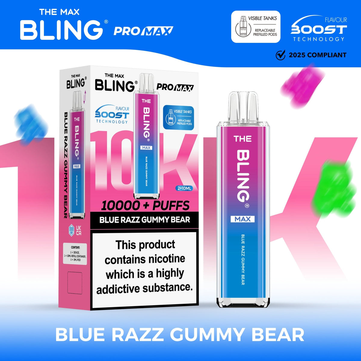 Buy The Crystal Bling Max 10000 Vape Kit Box of 5 - Blue Razz Gummy Bear
