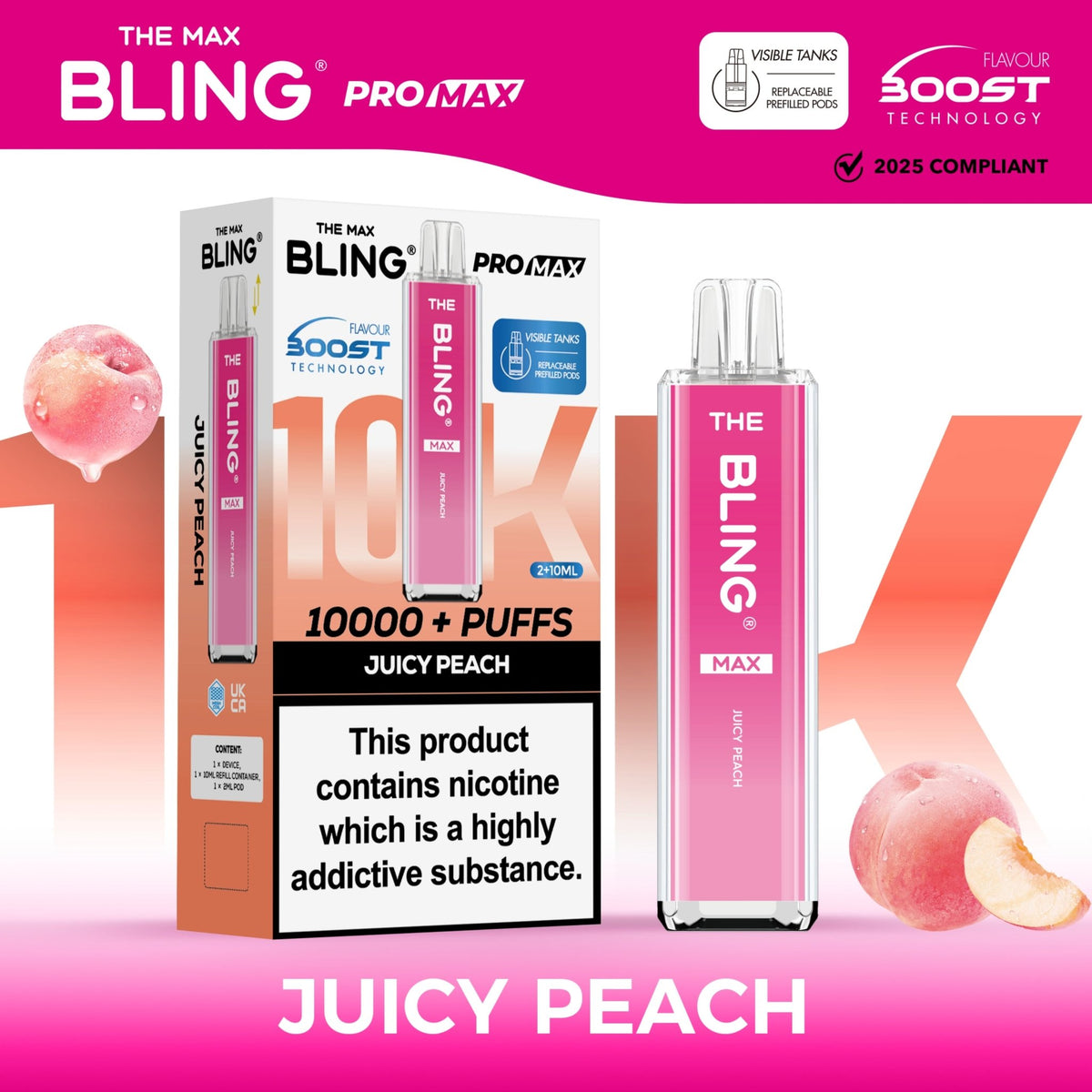 Buy The Crystal Bling Max 10000 Vape Kit Box of 5 - Juicy Peach