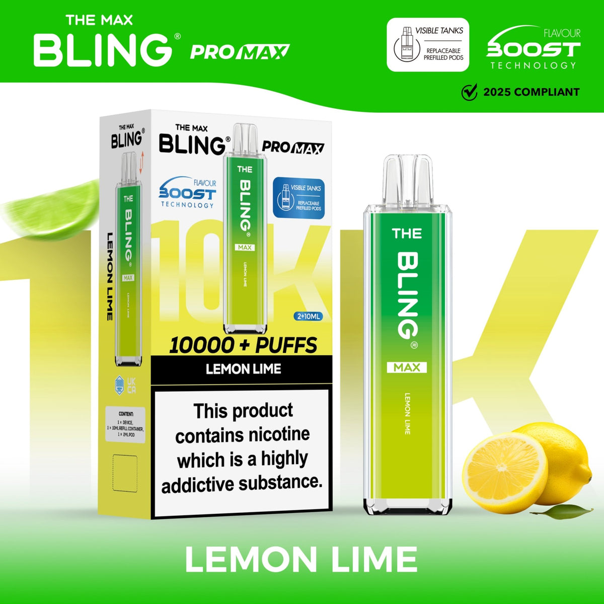 Buy The Crystal Bling Max 10000 Vape Kit Box of 5 - Lemon Lime